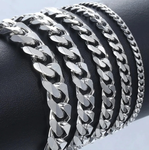 Hand Crafted Other - Stainless Steel Cuban curb chain link bracelet, 8.26" long, 5mm 7mm 9mm 11mm
